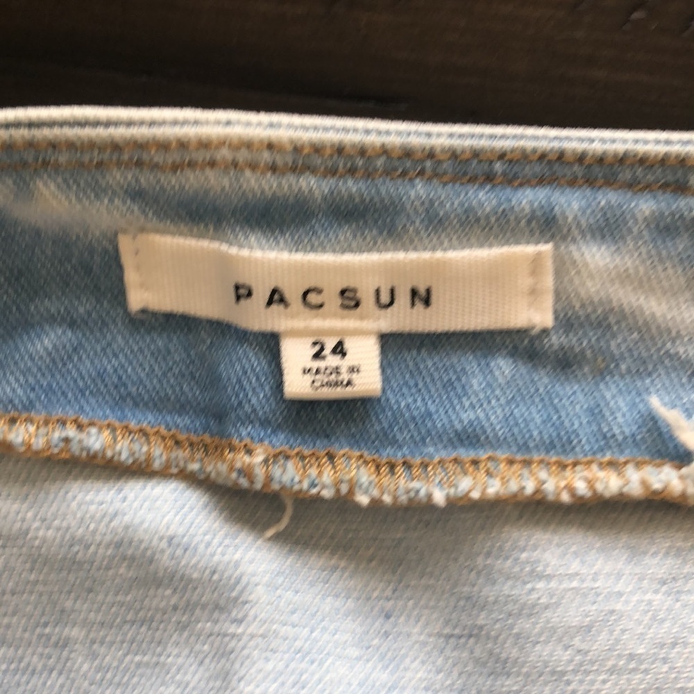 PacSun Two-Toned Mini Jean Skirt Patchwork Exposed Seams Cotton Denim Size 24 - Picture 8 of 16